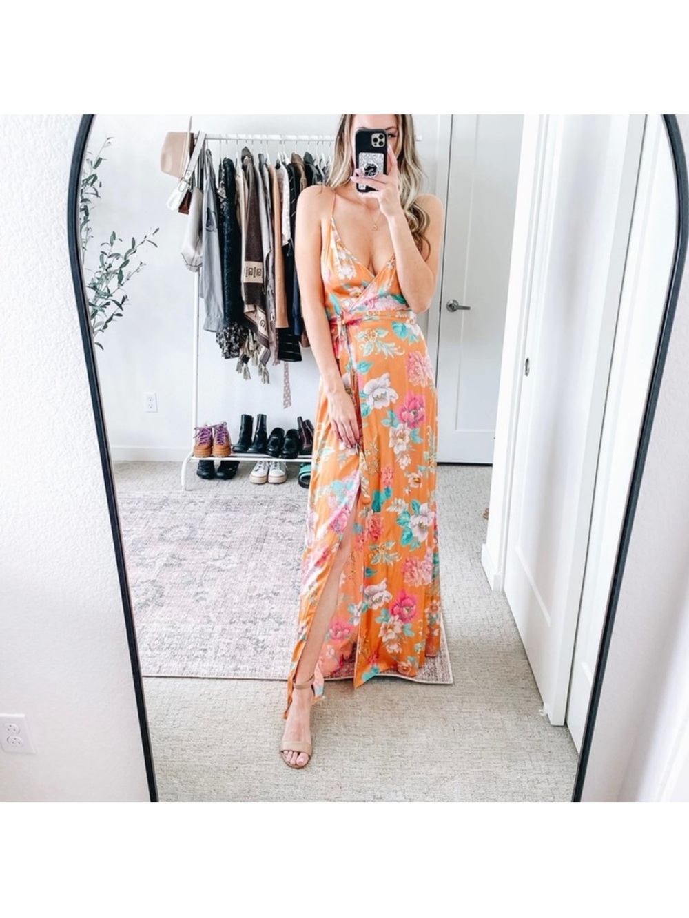 Majorelle Cuban Orange Floral satin Slip Maxi Dress